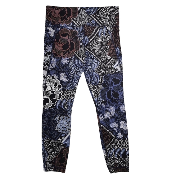 Athleta Patchwork Salutation 7/8 Cropped Leggings Blue Brown - Sz M - Picture 4 of 7